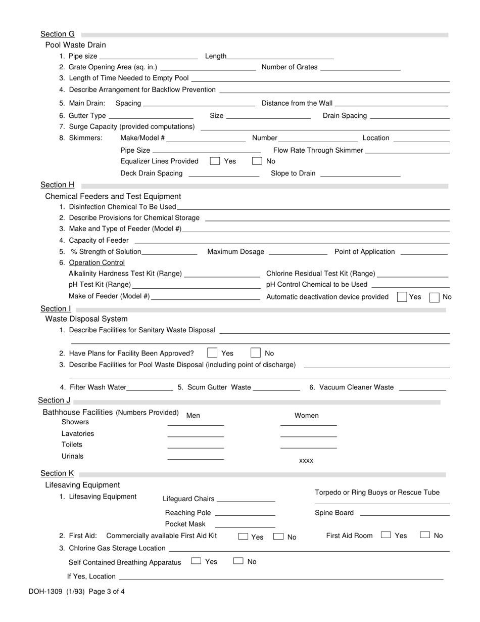 Form DOH-1309 Engineering Report for Swimming Pool Plans - New York, Page 3