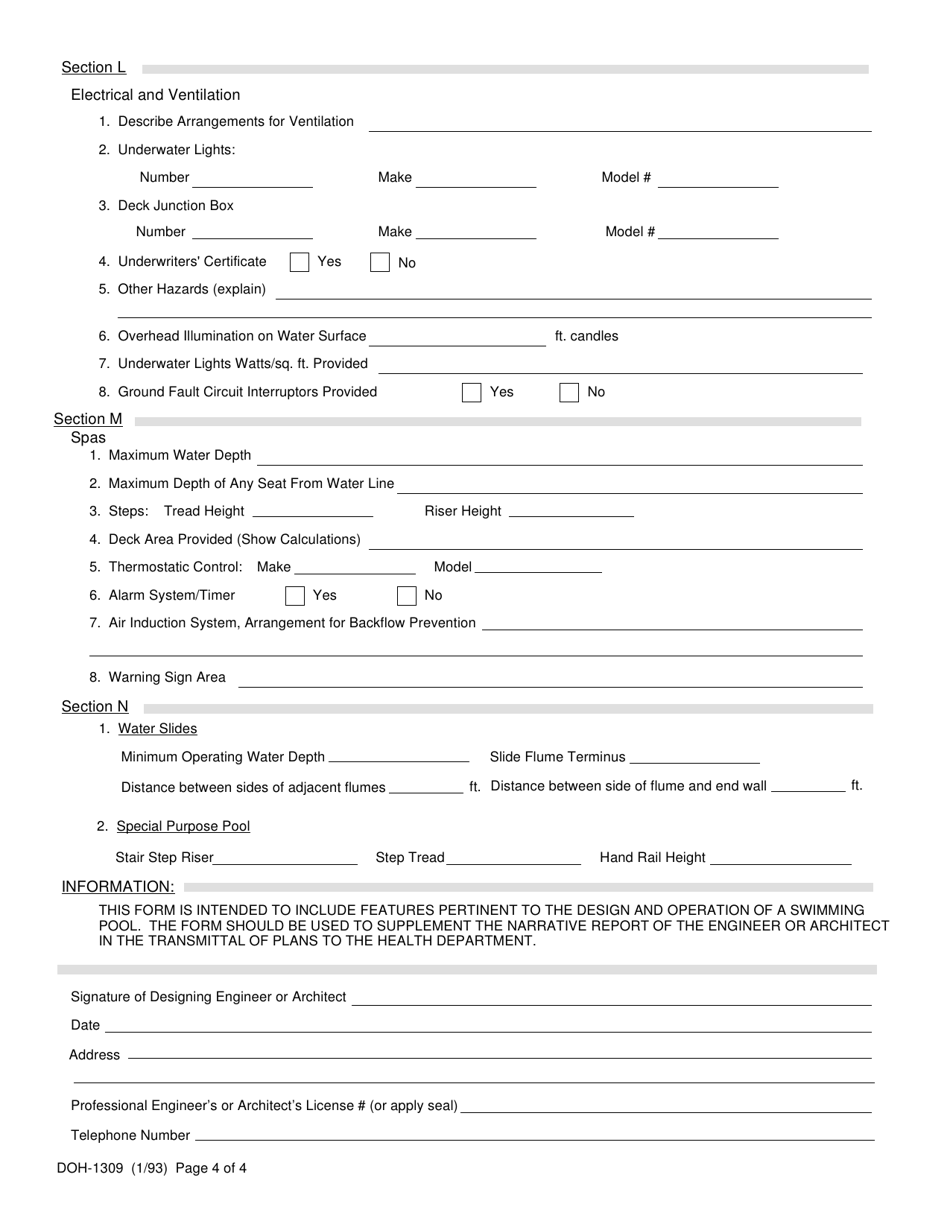 Form DOH-1309 Engineering Report for Swimming Pool Plans - New York, Page 4