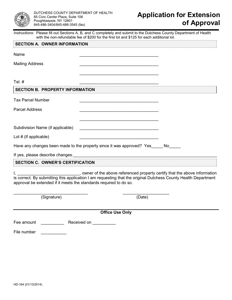 Form HD-164 Application for Extension of Approval - Dutchess County, New York, Page 1