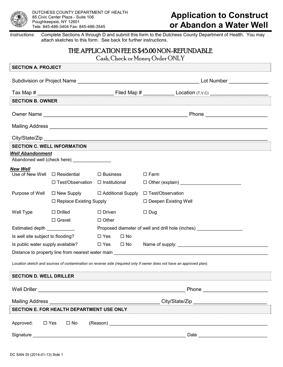 Form SAN35 - Fill Out, Sign Online and Download Printable PDF, Dutchess ...