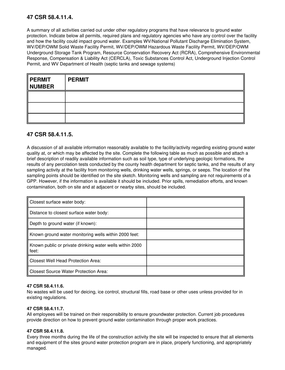 Generic Groundwater Protection Plan for Construction Sites - West Virginia, Page 3