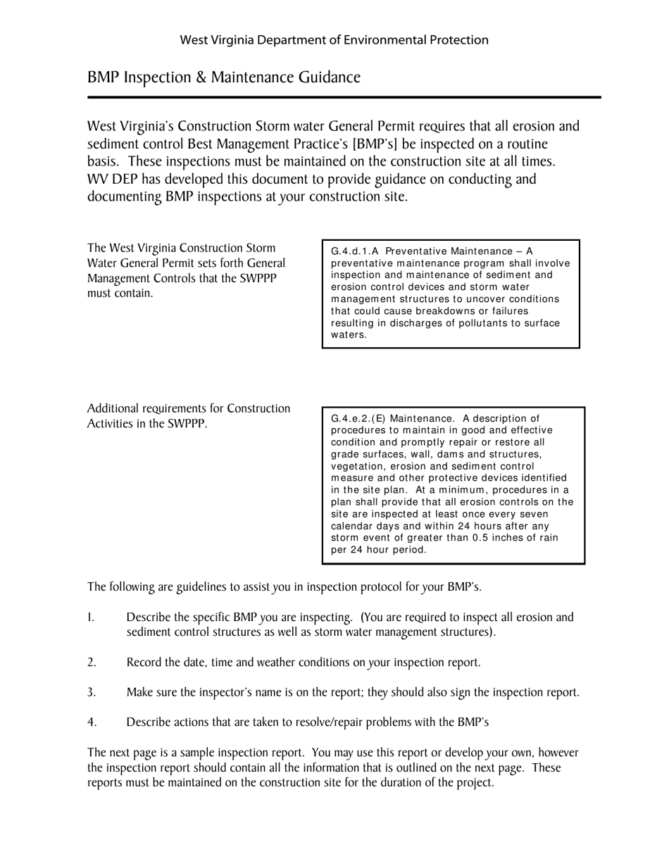 Bmp Inspection Report - West Virginia, Page 1