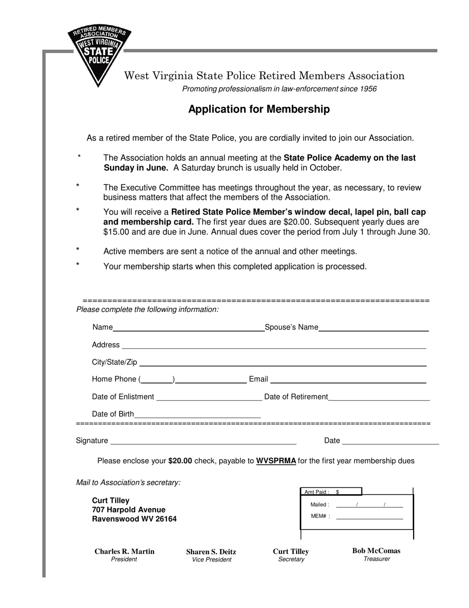 WVSP Retired Members Association Application - West Virginia, Page 1