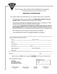 Document preview: WVSP Retired Members Association Application - West Virginia