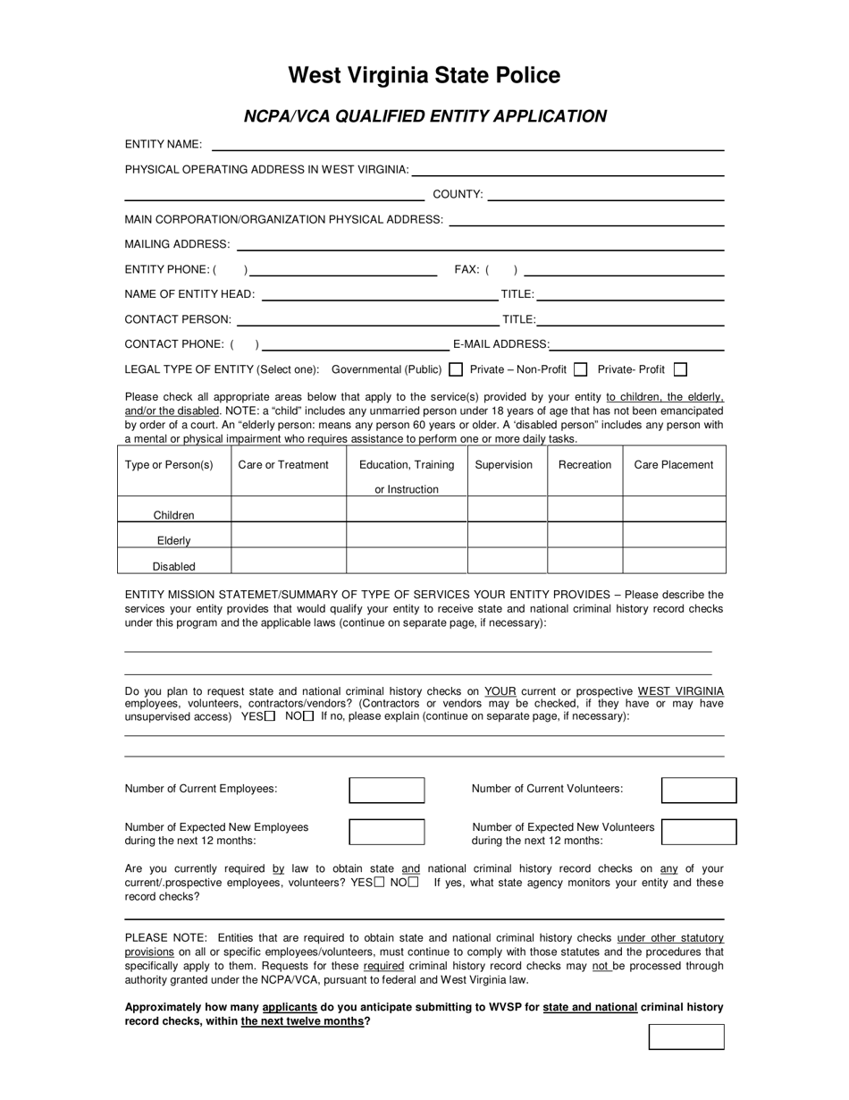 Ncpa / Vca Qualified Entity Application - West Virginia, Page 1
