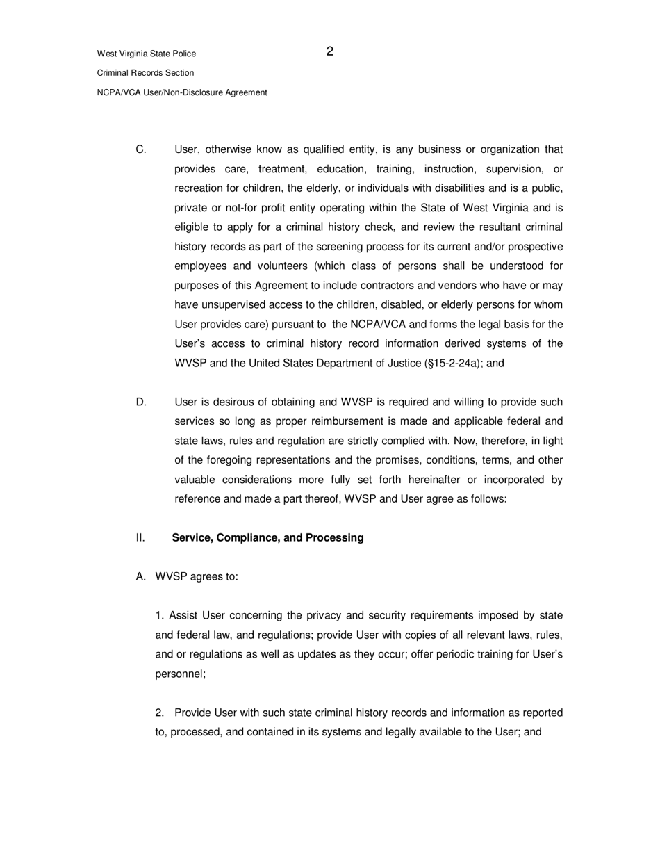 Ncpa / Vca User / Non-disclosure Agreement - West Virginia, Page 2
