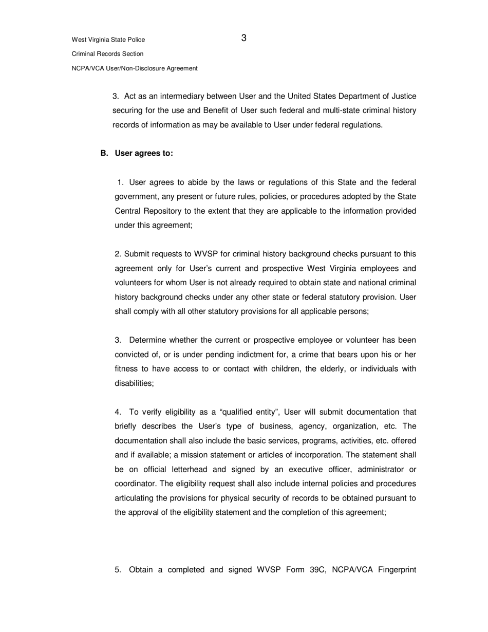 Ncpa / Vca User / Non-disclosure Agreement - West Virginia, Page 3