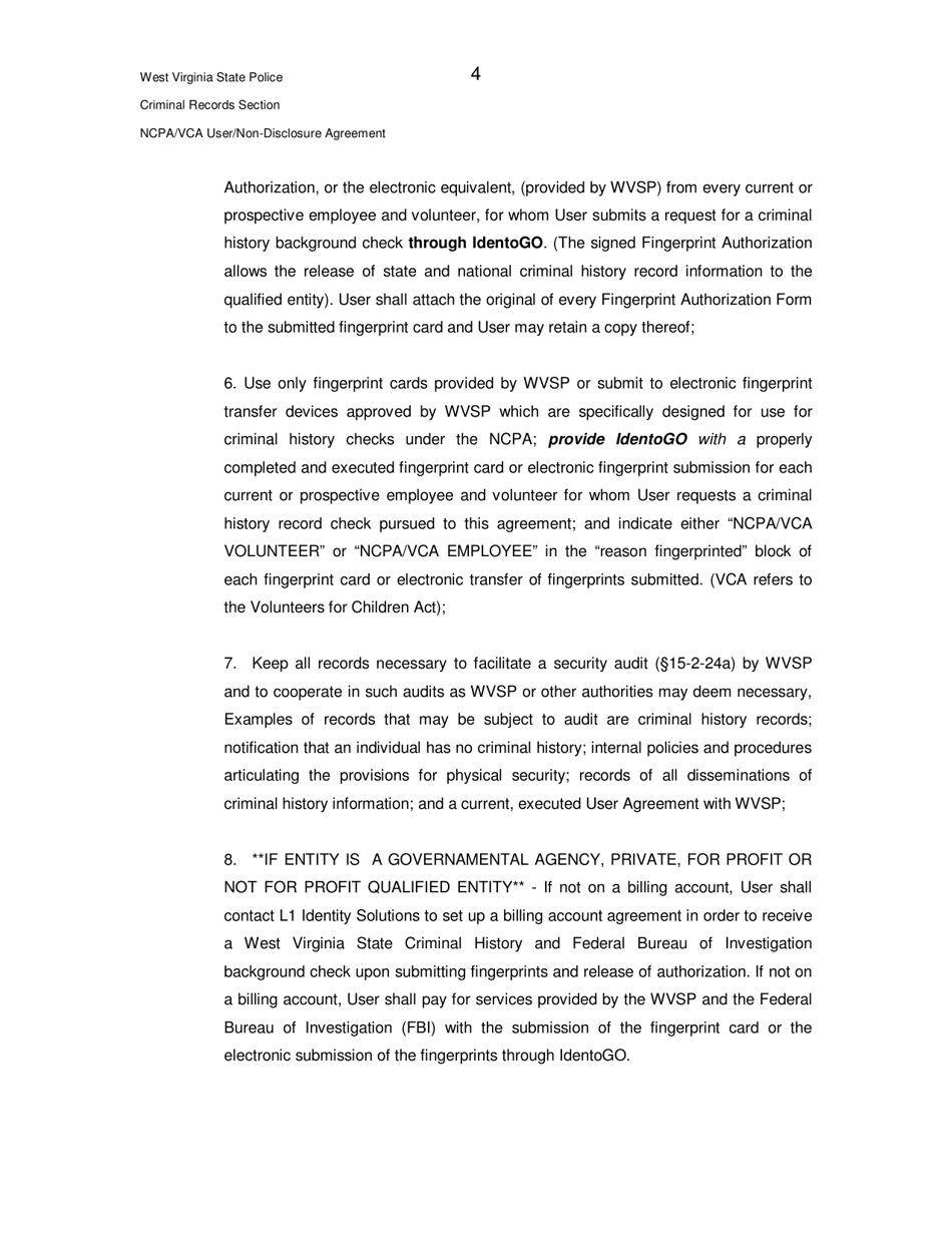 Ncpa / Vca User / Non-disclosure Agreement - West Virginia, Page 4