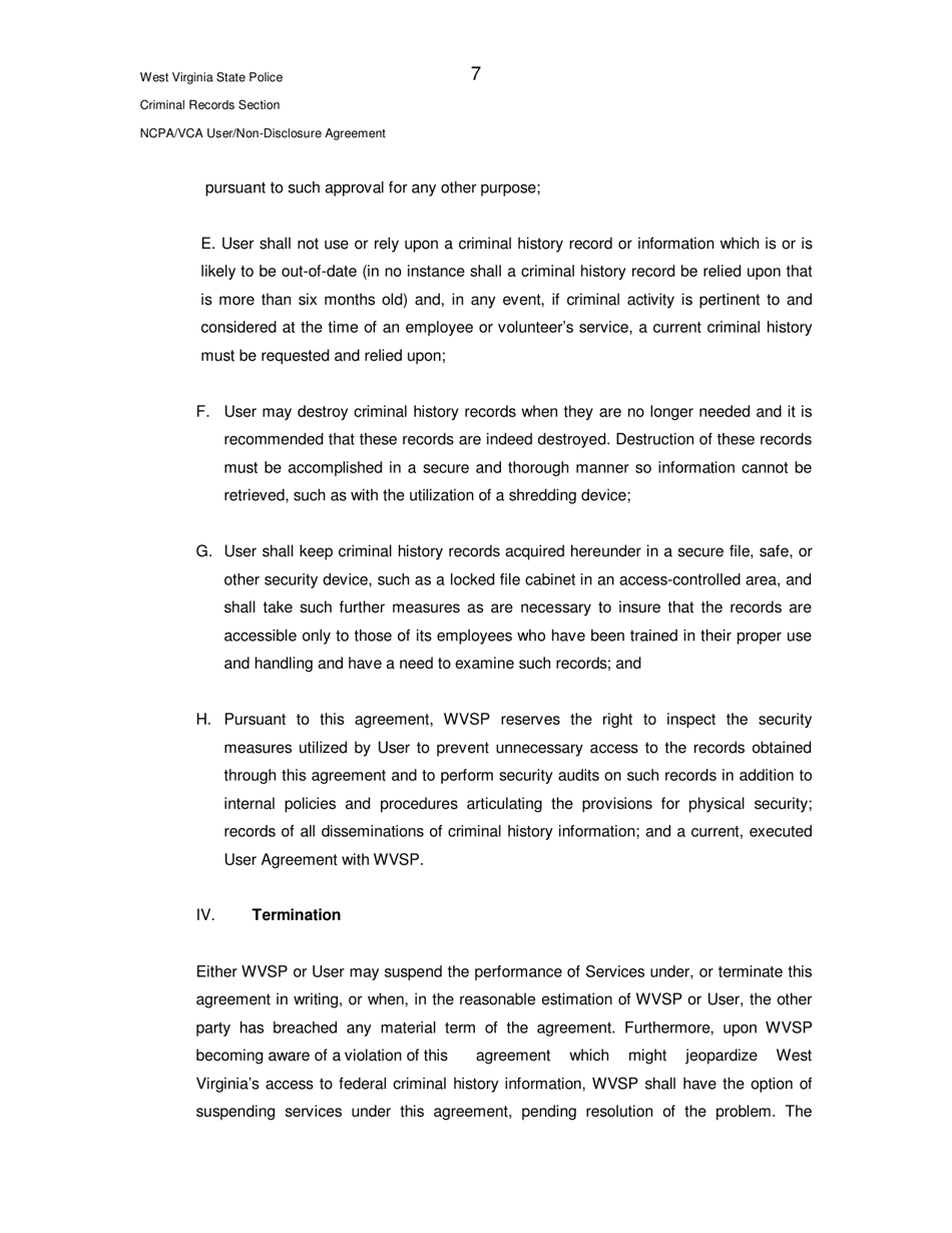 Ncpa / Vca User / Non-disclosure Agreement - West Virginia, Page 7