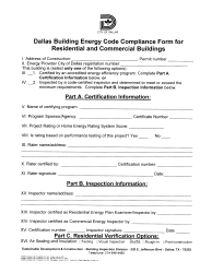 Document preview: Dallas Building Energy Code Compliance Form for Residential and Commercial Buildings - City of Dallas, Texas