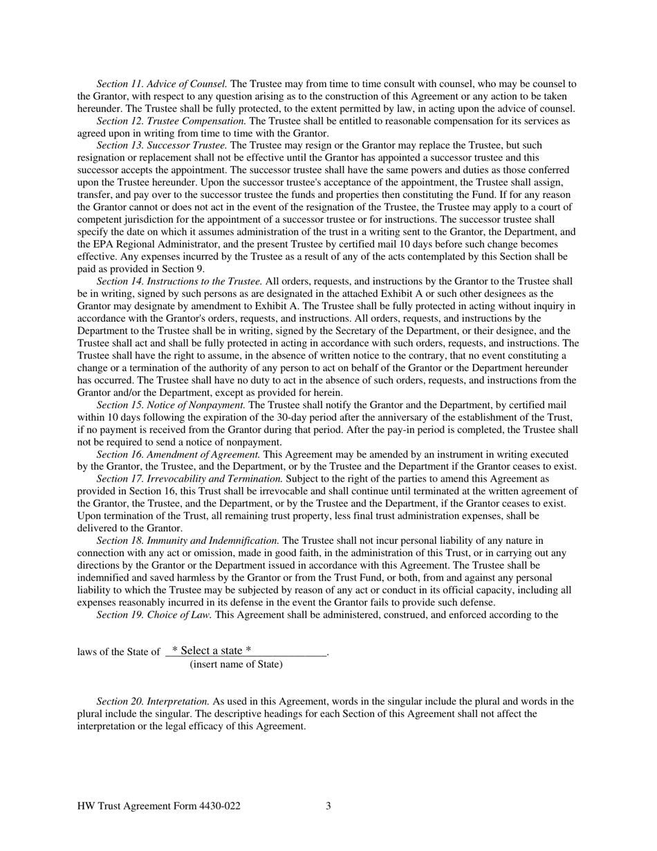 Form 4430-022 Trust Agreement for Use by Hazardous Waste Facilities - Wisconsin, Page 3