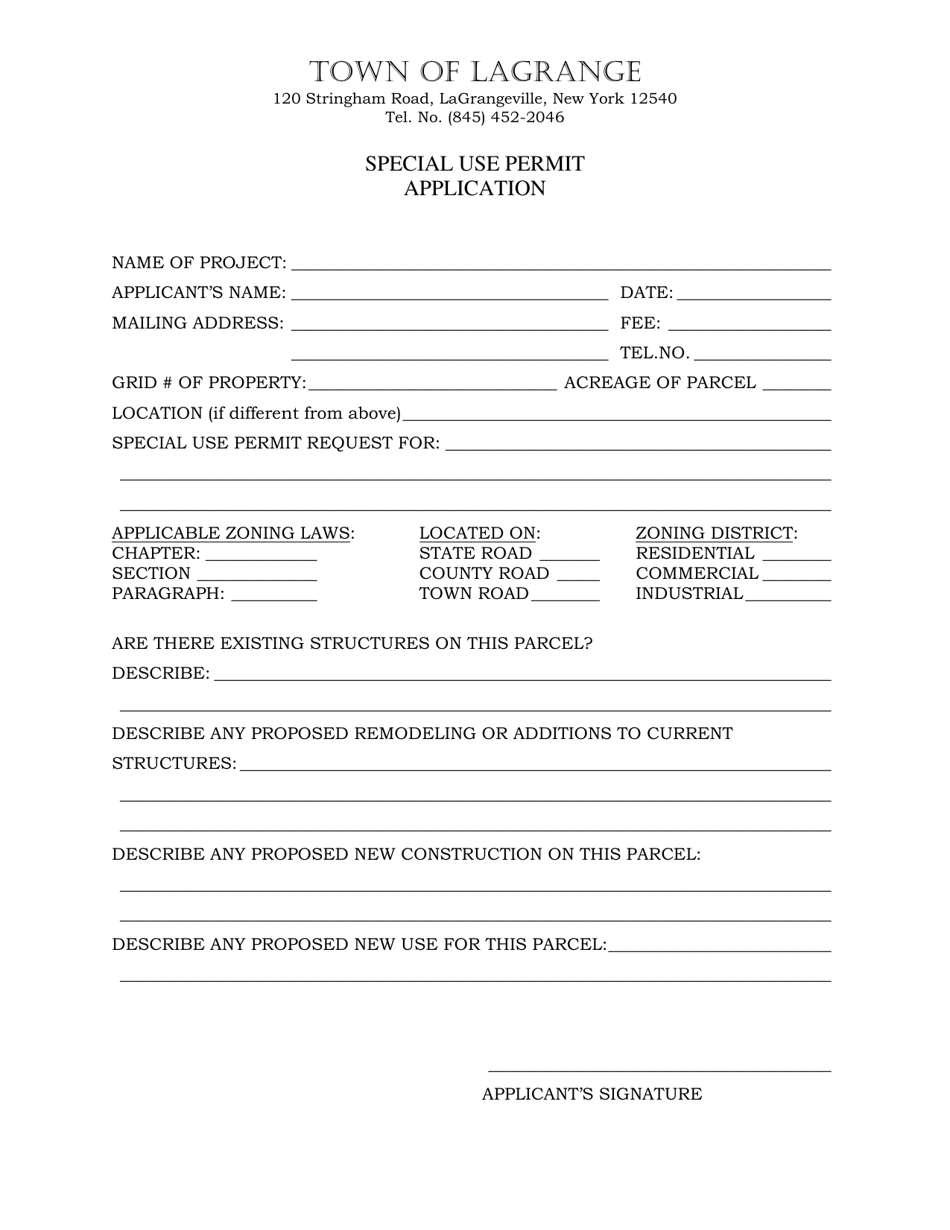 Special Use Permit Application - Town of LaGrange, New York, Page 1