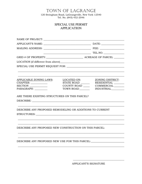 Special Use Permit Application - Town of LaGrange, New York Download Pdf