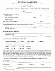 Document preview: Application for Non-residential Water Service Connection - Town of LaGrange, New York