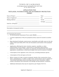 &quot;Application for Wetlands, Watercourse and Waterbody Protection Permit&quot; - Town of LaGrange, New York