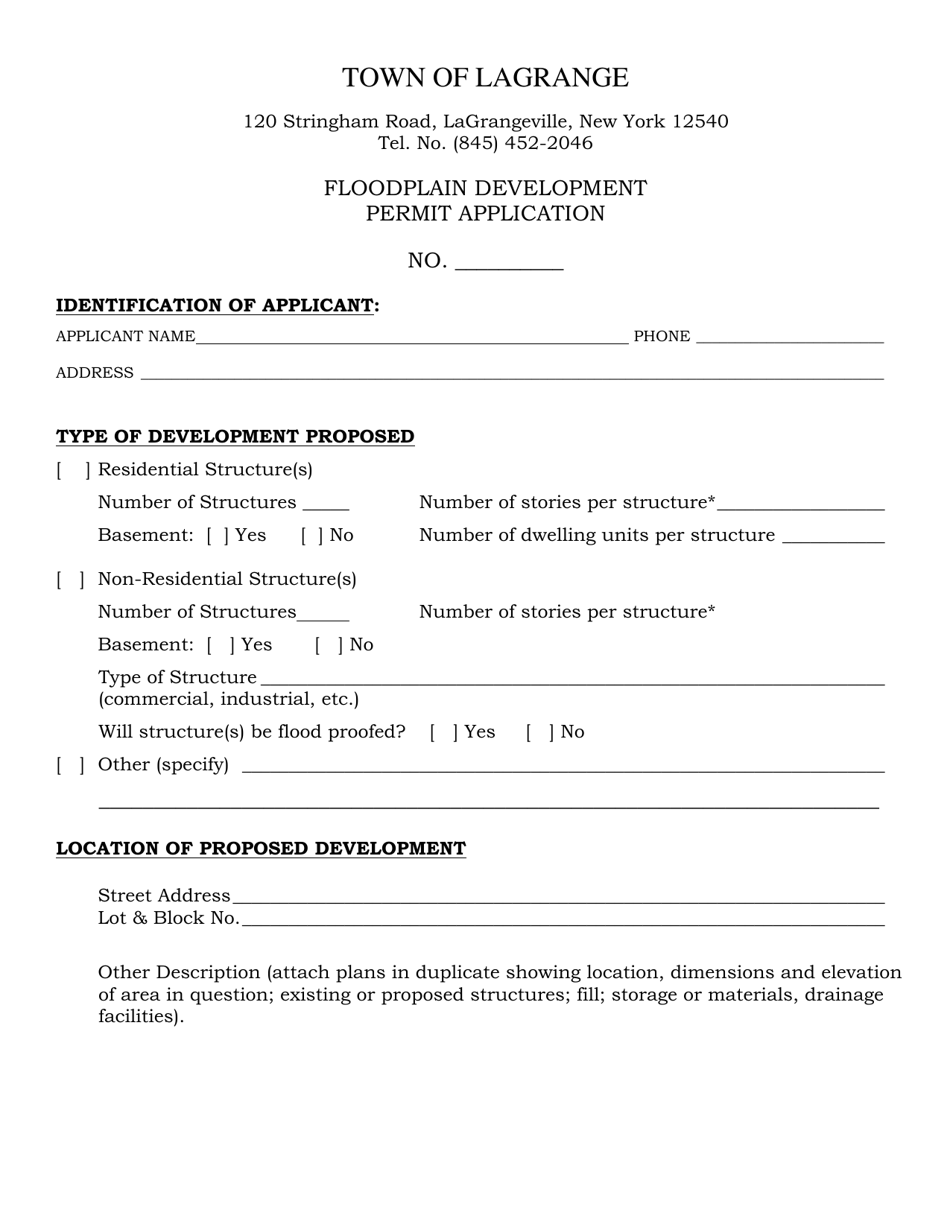 Floodplain Development Permit Application - Town of LaGrange, New York, Page 1