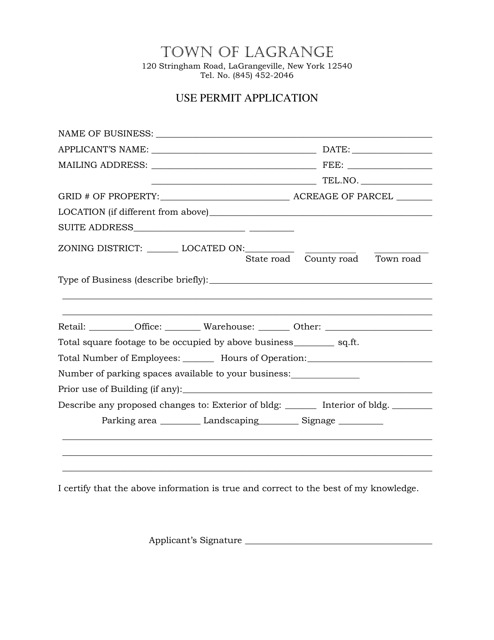 Use Permit Application - Town of LaGrange, New York Download Pdf