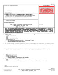 Form CIV-010 &quot;Application and Order for Appointment of Guardian Ad Litem - Civil&quot; - County of San Diego, California