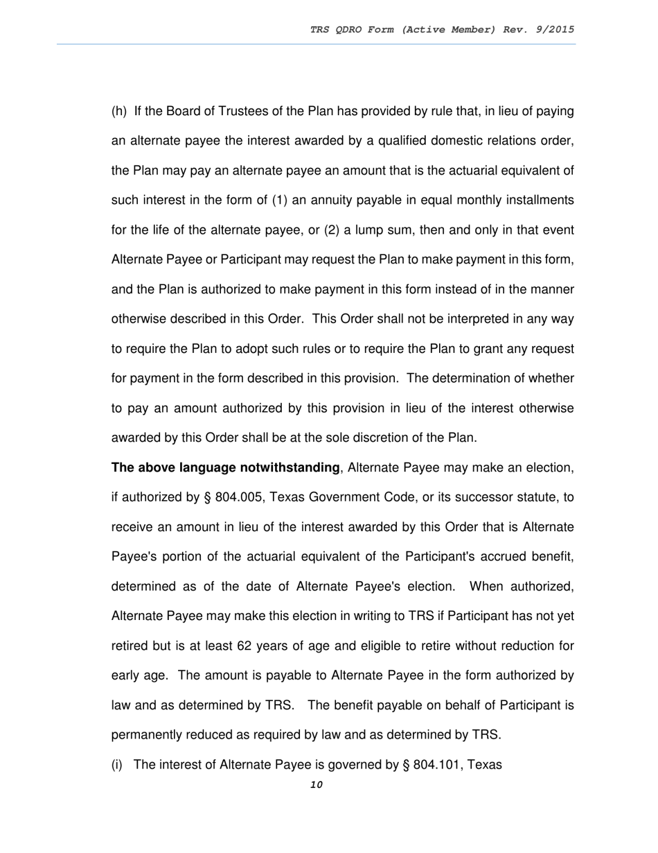 Trs Model Domestic Relations Order (Dro) for Active Member - Texas, Page 10