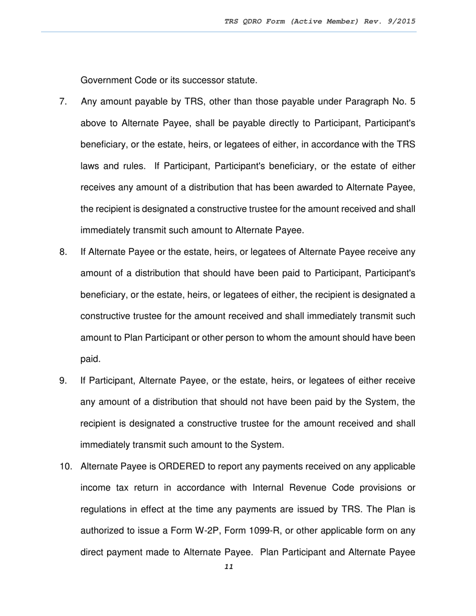 Trs Model Domestic Relations Order (Dro) for Active Member - Texas, Page 11