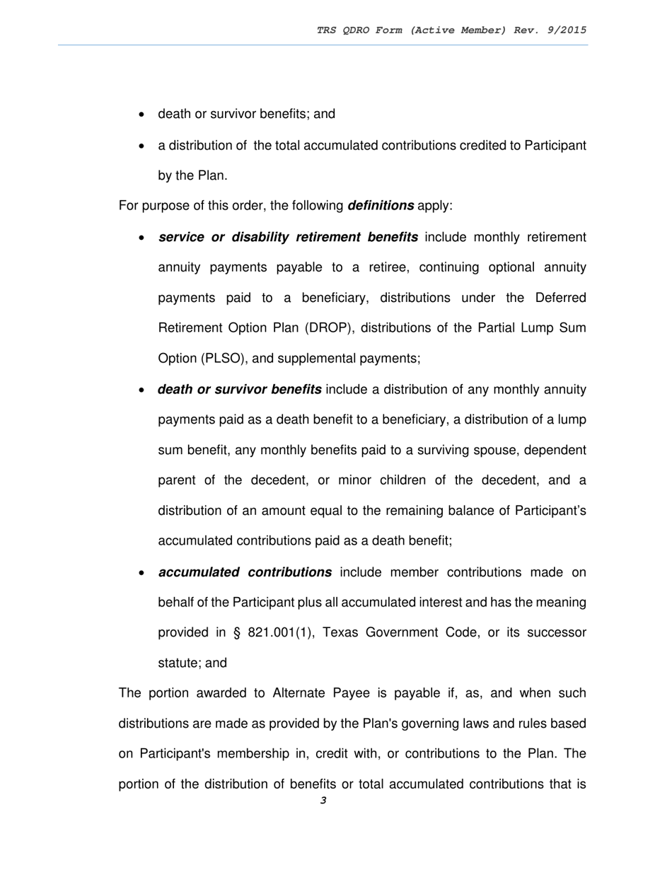 Trs Model Domestic Relations Order (Dro) for Active Member - Texas, Page 3