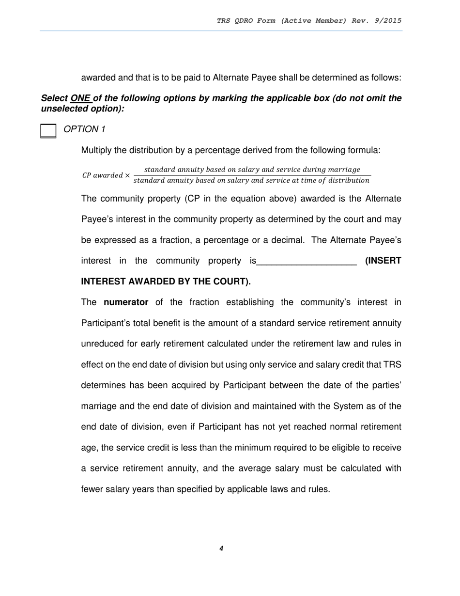 Trs Model Domestic Relations Order (Dro) for Active Member - Texas, Page 4