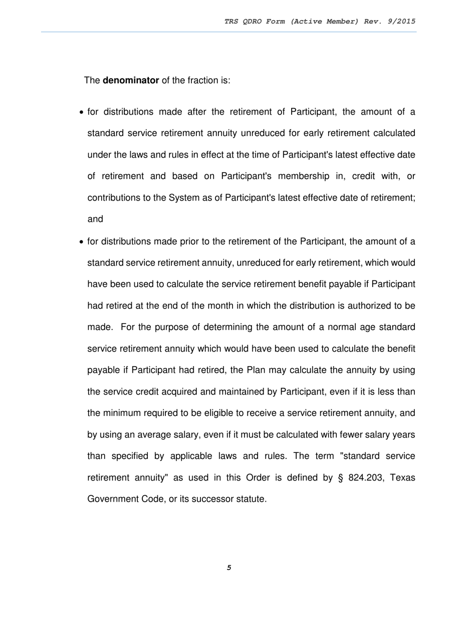 Trs Model Domestic Relations Order (Dro) for Active Member - Texas, Page 5