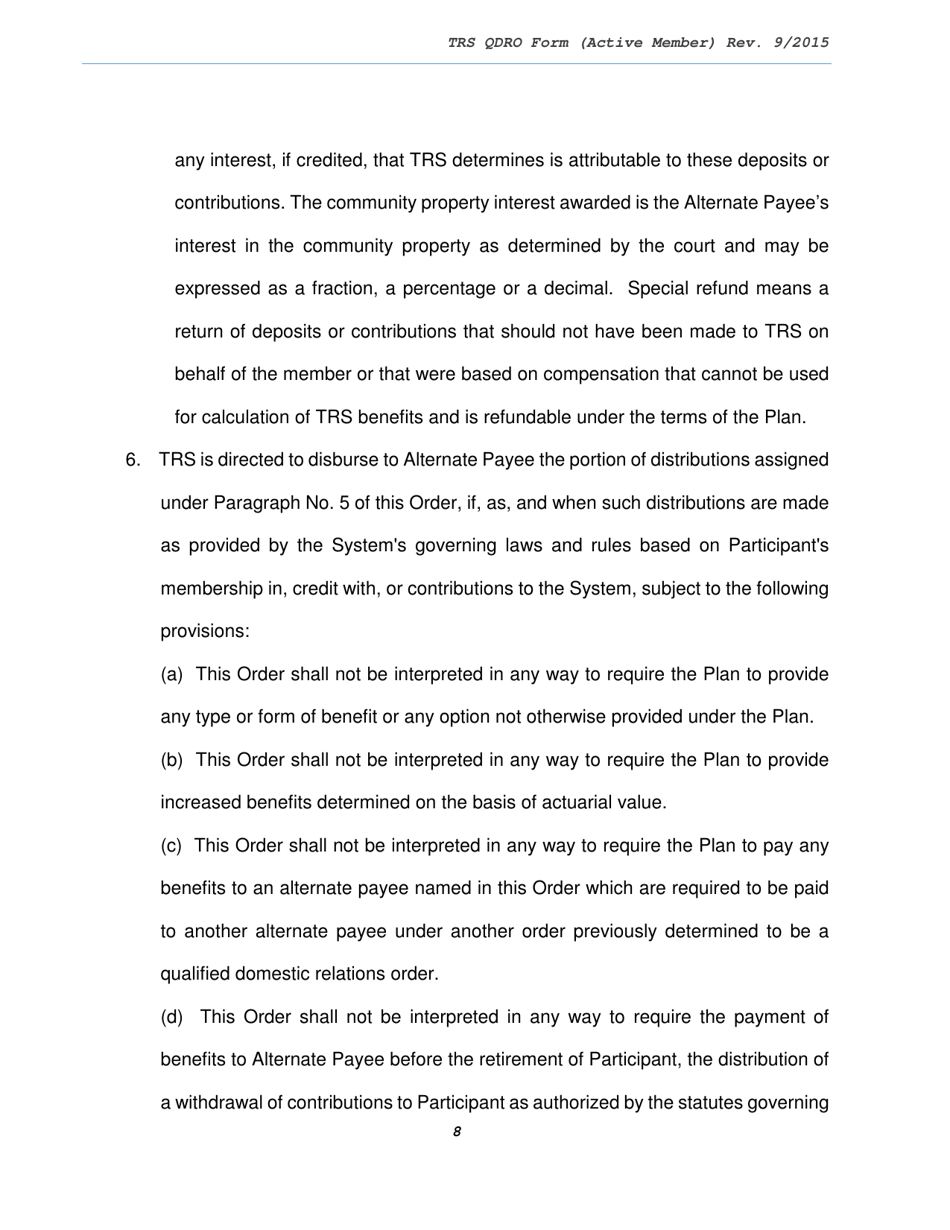 Trs Model Domestic Relations Order (Dro) for Active Member - Texas, Page 8