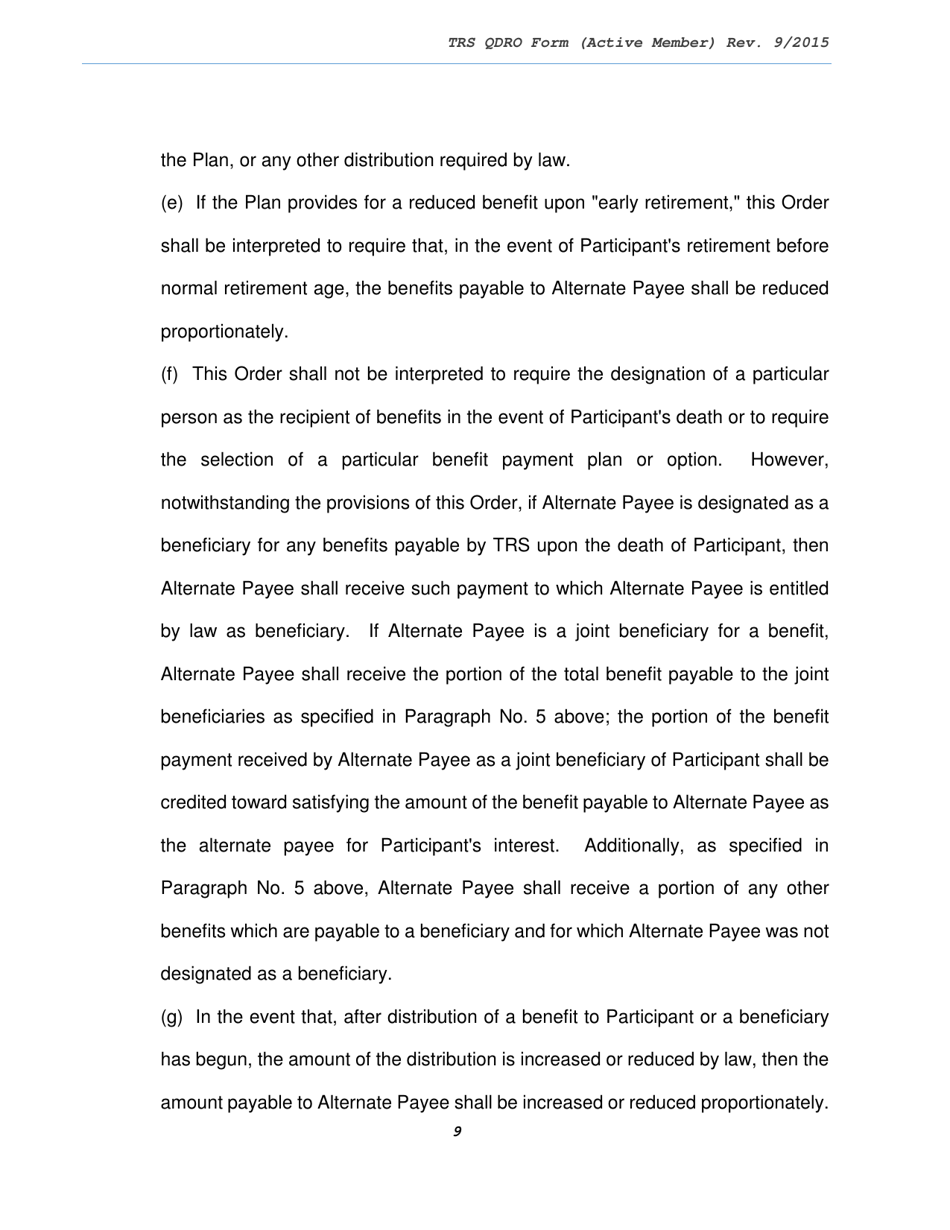 Trs Model Domestic Relations Order (Dro) for Active Member - Texas, Page 9