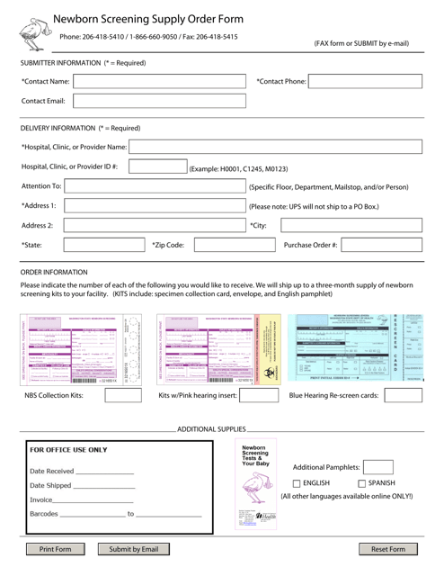 Newborn Screening Supply Order Form - Washington Download Pdf