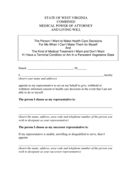 Document preview: Combined Medical Power of Attorney and Living Will Form - West Virginia