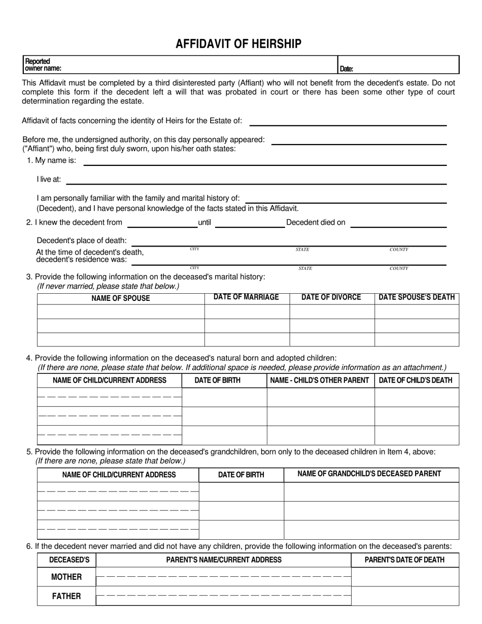 Affidavit of Heirship - Collin County, Texas, Page 1