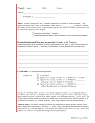 Form ROD16 Notice of Mechanic&#039;s Lien - Washington, D.C., Page 2