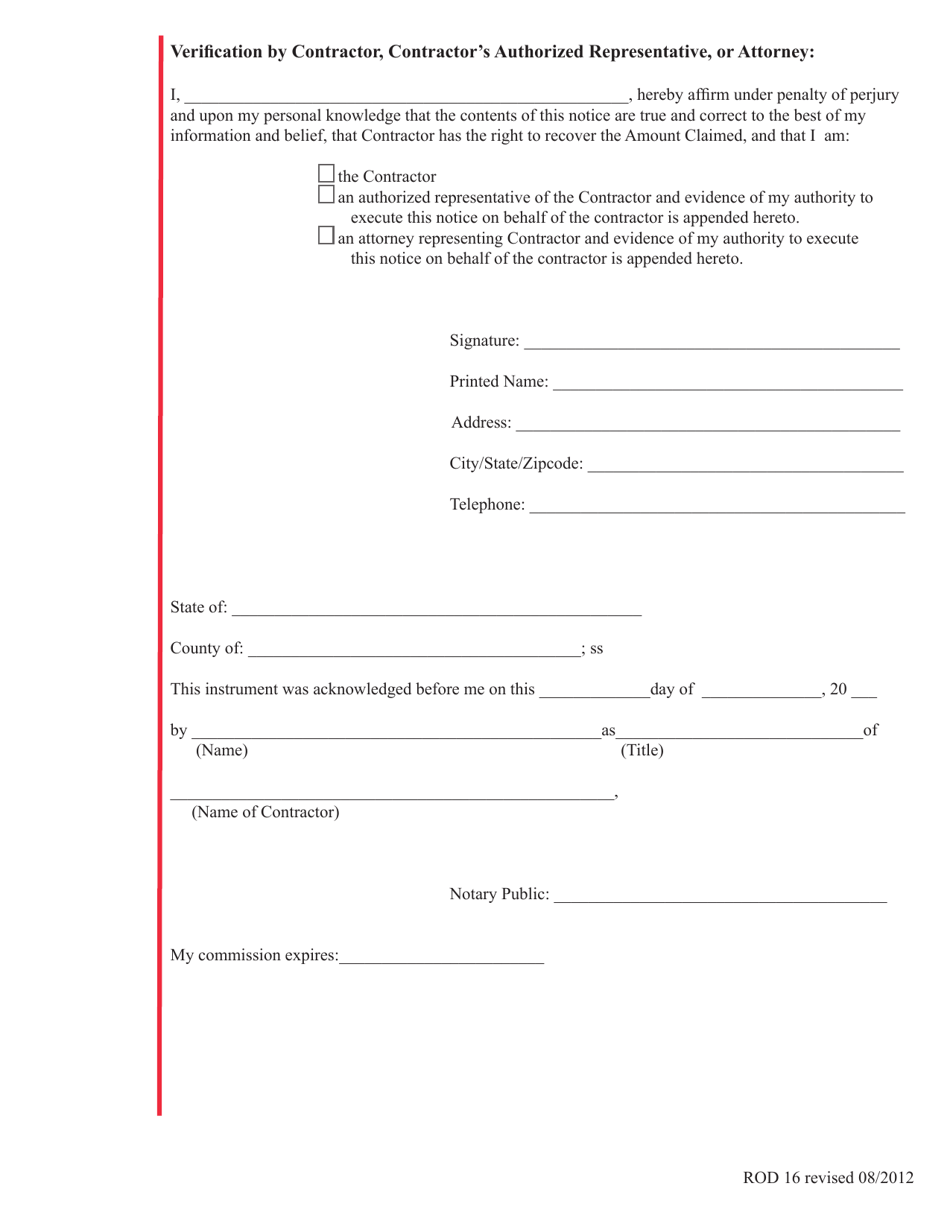 Form ROD16 Notice of Mechanics Lien - Washington, D.C., Page 3
