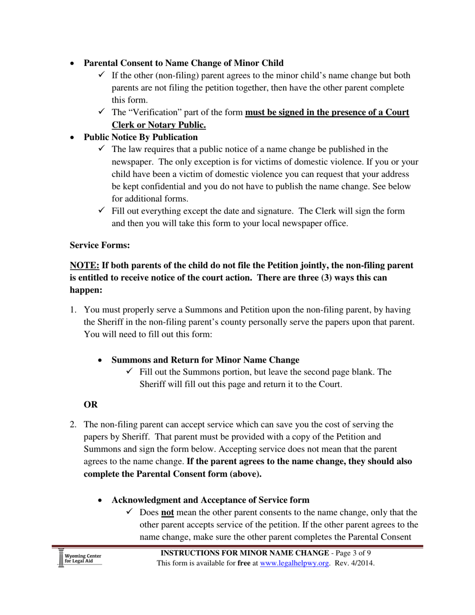 Instructions for Name Change - Minor Child - Wyoming, Page 3