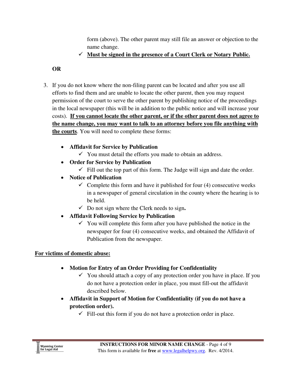 Instructions for Name Change - Minor Child - Wyoming, Page 4