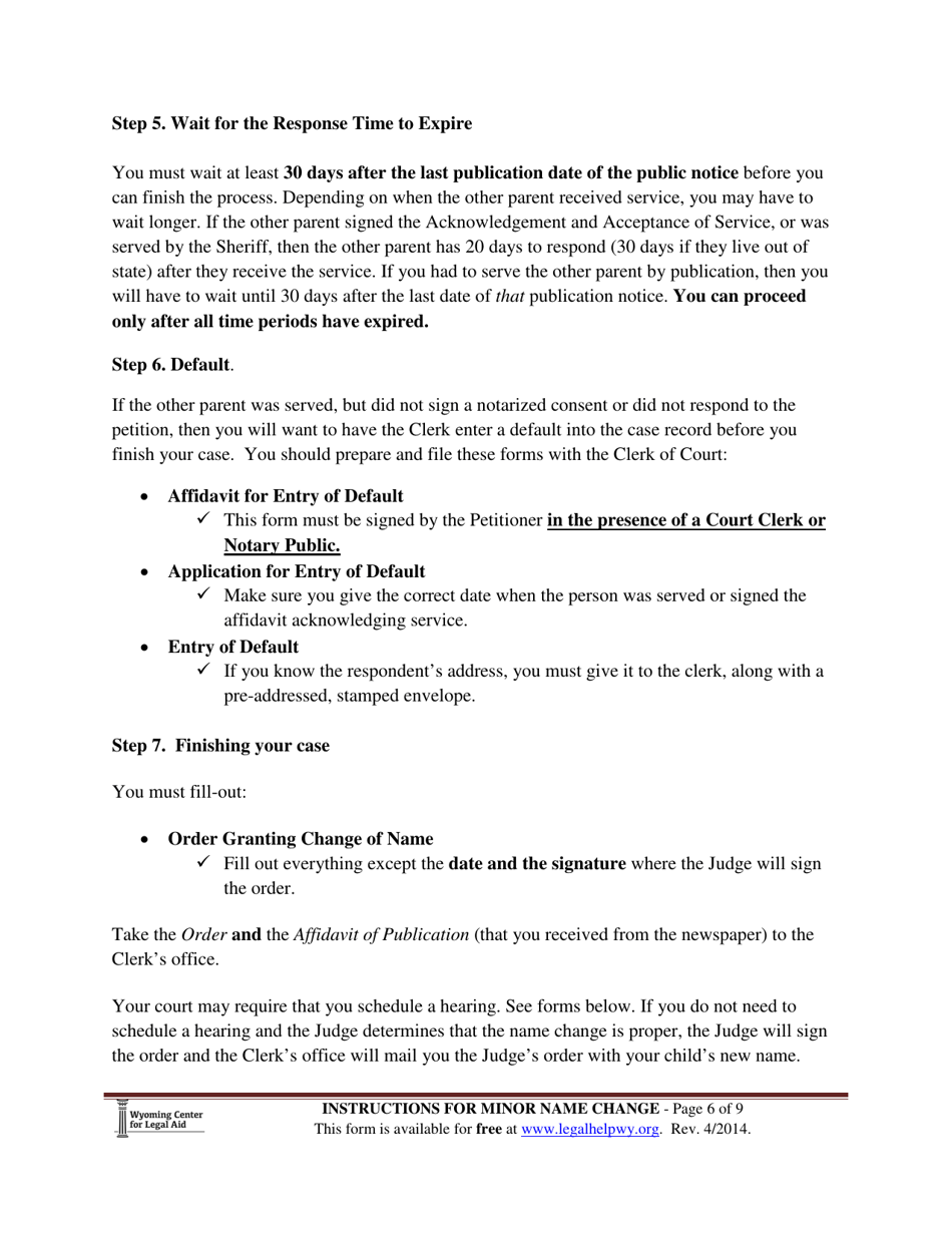 Instructions for Name Change - Minor Child - Wyoming, Page 6