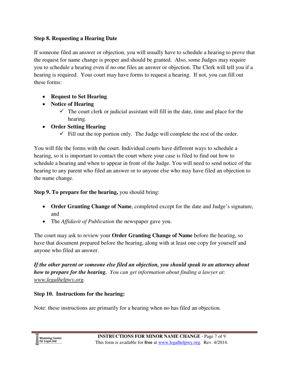 Instructions for Name Change - Minor Child - Wyoming, Page 7