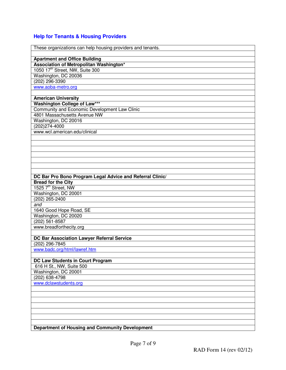 RAD Form 14 120 Day Notice to Vacate for Renovations or Alterations - Washington, D.C., Page 7