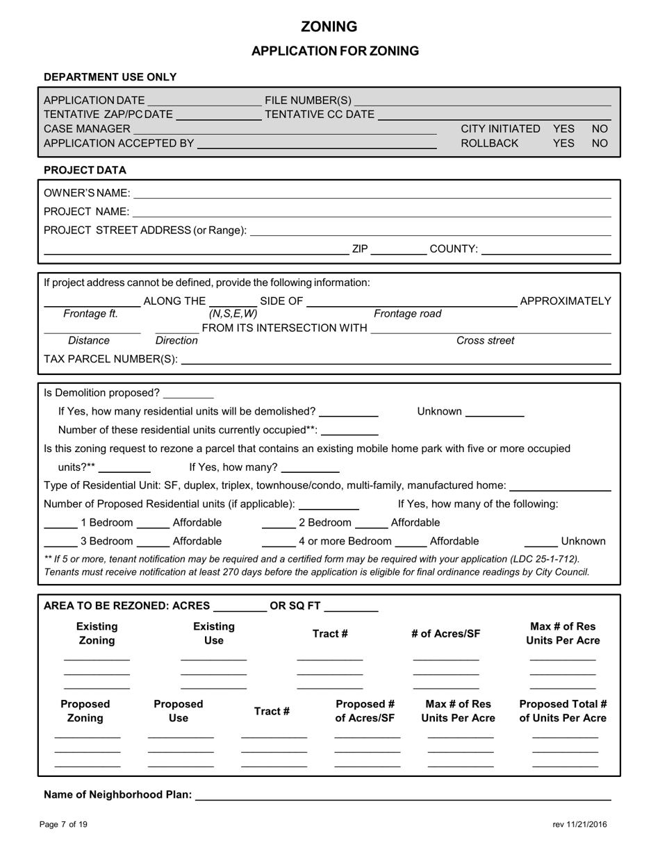 City of Austin, Texas Application for Zoning - Fill Out, Sign Online ...