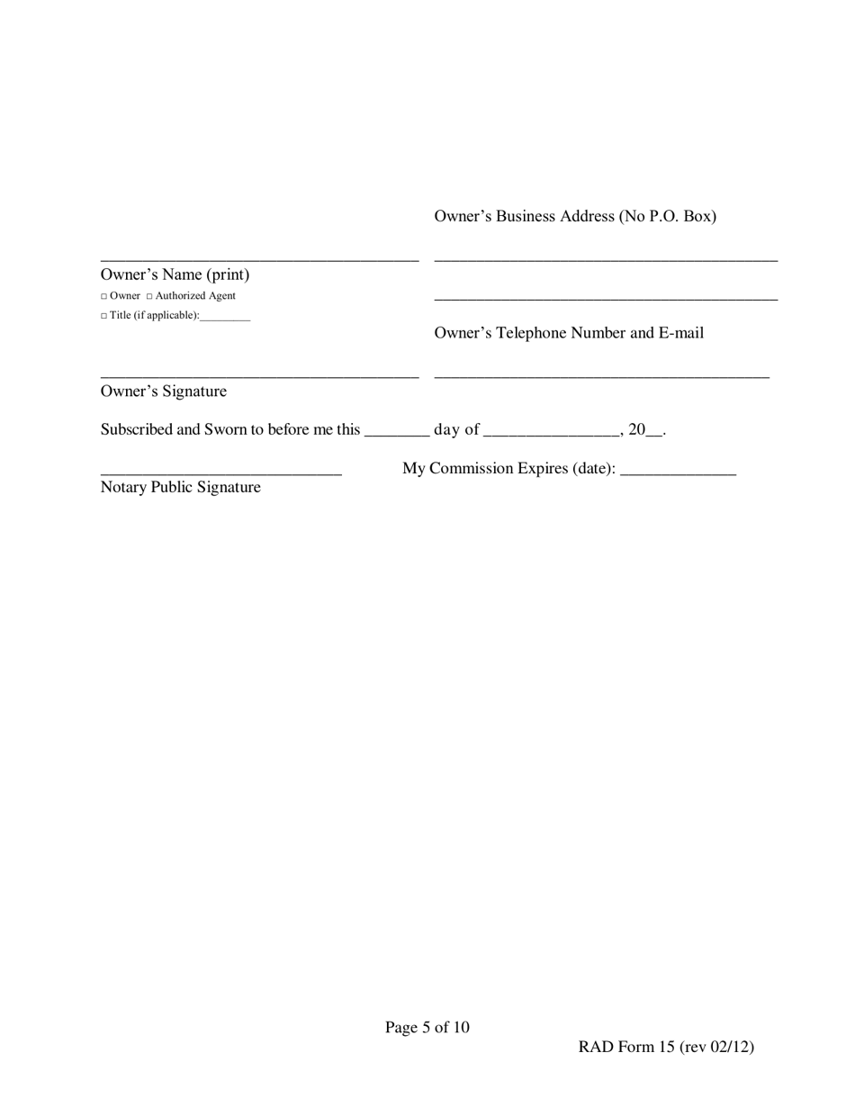 RAD Form 15 180 Day Notice to Vacate for Demolition - Washington, D.C., Page 5