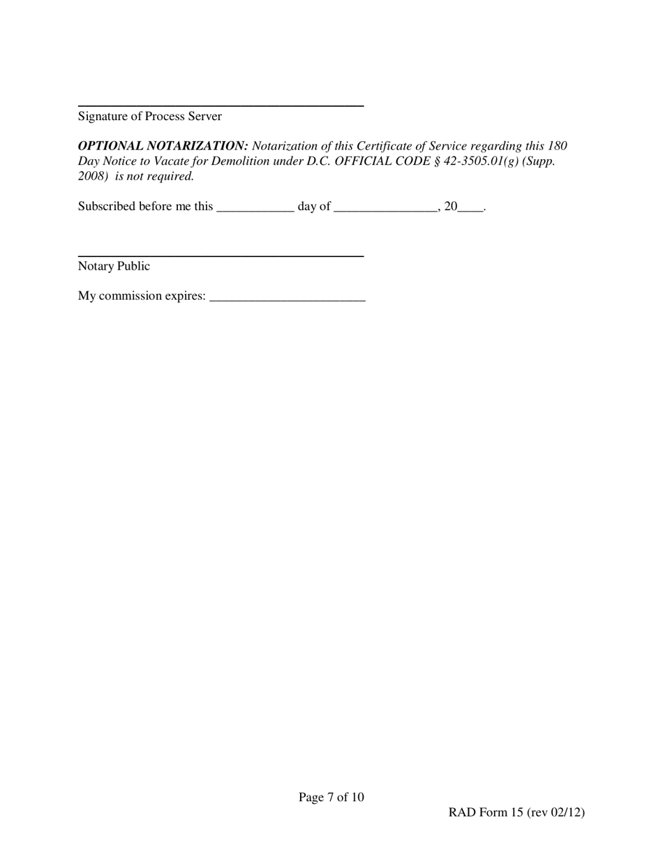 RAD Form 15 180 Day Notice to Vacate for Demolition - Washington, D.C., Page 7
