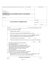 Document preview: Form PRO039 Status Report of Administration - County of Los Angeles, California