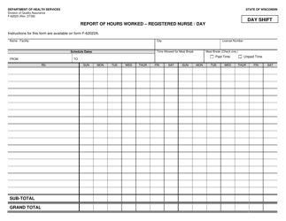 Document preview: Form F-62023 Report of Hours Worked - Registered Nurse/Day - Wisconsin