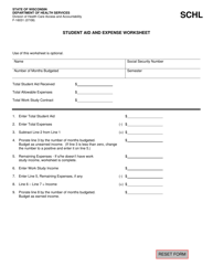 Document preview: Form F-16031 Student Aid and Expense Worksheet - Wisconsin