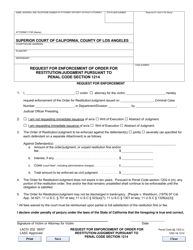 Document preview: Form LACIV202 Request for Enforcement of Order for Restitution/Judgment Pursuant to Penal Code Section 1214 - County of Los Angeles, California