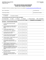 Form F-62590 Post on-Site Review Questionnaire - Nurse Aide Training Programs - Wisconsin