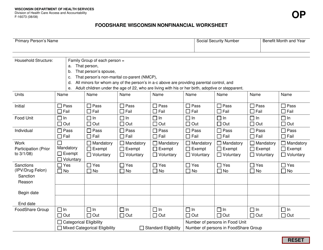 Document preview: Form F-16073 Foodshare Wisconsin Nonfinancial Worksheet - Wisconsin