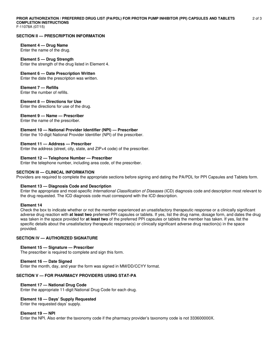 Instructions for Form F-11078 Prior Authorization / Preferred Drug List (Pa / Pdl) for Proton Pump Inhibitor (Ppi) Capsules and Tablets - Wisconsin, Page 2