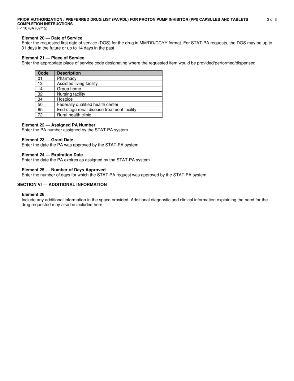 Instructions for Form F-11078 Prior Authorization / Preferred Drug List (Pa / Pdl) for Proton Pump Inhibitor (Ppi) Capsules and Tablets - Wisconsin, Page 3